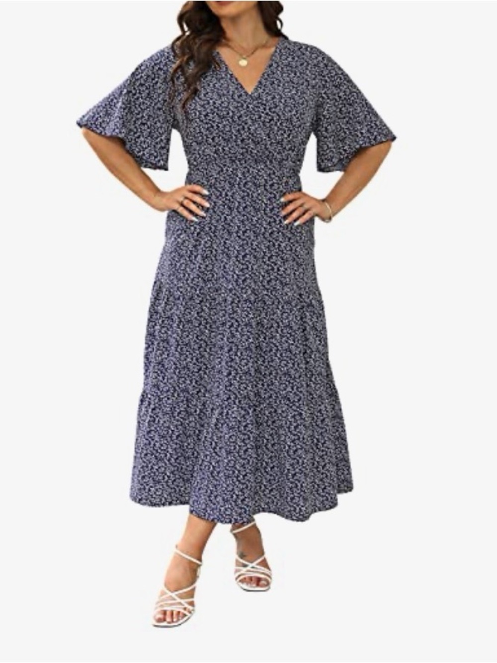 NWT Keluummi US 18 Navy White Floral Maxi Dress Plus Size